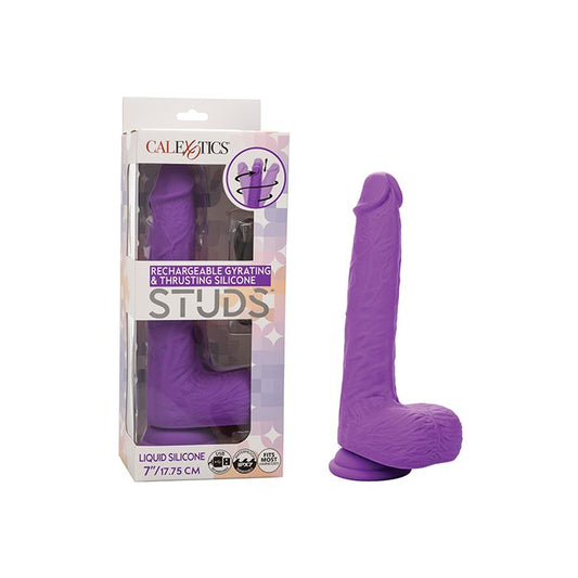 Silicone Studs Rechargeable Gyrating & Thrusting Vibrator - Purple