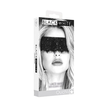 Shots Ouch Black & White Lace Mask w/Elastic Straps - Black