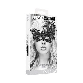 Shots Ouch Black & White Lace Eye Mask - Royal Black